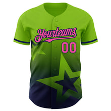 Load image into Gallery viewer, Custom Neon Green Pink-Navy 3D Pattern Design Gradient Style Twinkle Star Authentic Baseball Jersey
