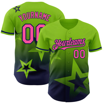 Custom Neon Green Pink-Navy 3D Pattern Design Gradient Style Twinkle Star Authentic Baseball Jersey