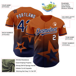 Custom Texas Orange Navy-White 3D Pattern Design Gradient Style Twinkle Star Authentic Baseball Jersey