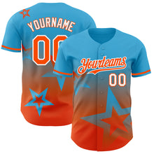 Load image into Gallery viewer, Custom Sky Blue Orange-White 3D Pattern Design Gradient Style Twinkle Star Authentic Baseball Jersey
