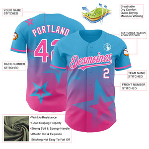 Custom Sky Blue Pink-White 3D Pattern Design Gradient Style Twinkle Star Authentic Baseball Jersey