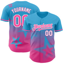 Load image into Gallery viewer, Custom Sky Blue Pink-White 3D Pattern Design Gradient Style Twinkle Star Authentic Baseball Jersey
