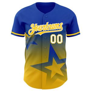 Custom Thunder Blue Yellow-White 3D Pattern Design Gradient Style Twinkle Star Authentic Baseball Jersey