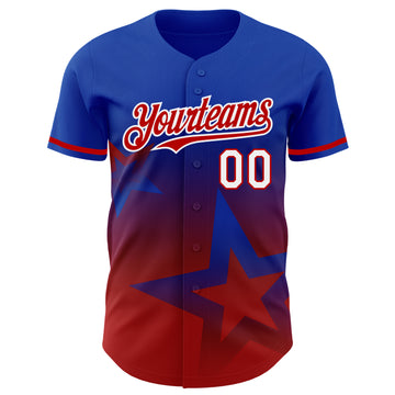 Custom Thunder Blue Red-White 3D Pattern Design Gradient Style Twinkle Star Authentic Baseball Jersey