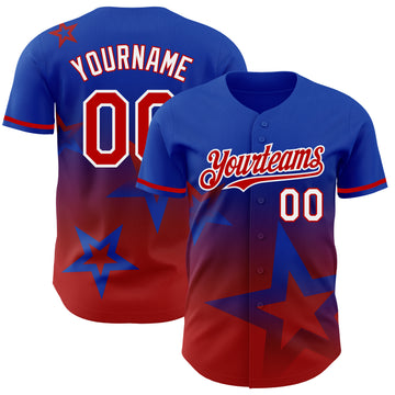 Custom Thunder Blue Red-White 3D Pattern Design Gradient Style Twinkle Star Authentic Baseball Jersey