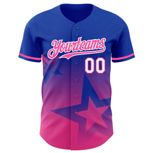 Custom Thunder Blue Pink-White 3D Pattern Design Gradient Style Twinkle Star Authentic Baseball Jersey