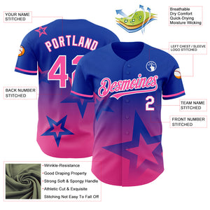 Custom Thunder Blue Pink-White 3D Pattern Design Gradient Style Twinkle Star Authentic Baseball Jersey