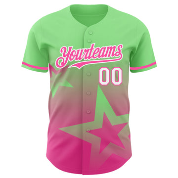 Custom Pea Green Pink-White 3D Pattern Design Gradient Style Twinkle Star Authentic Baseball Jersey