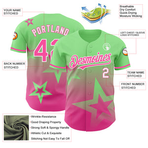 Custom Pea Green Pink-White 3D Pattern Design Gradient Style Twinkle Star Authentic Baseball Jersey