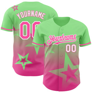 Custom Pea Green Pink-White 3D Pattern Design Gradient Style Twinkle Star Authentic Baseball Jersey