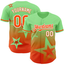 Load image into Gallery viewer, Custom Pea Green Orange-White 3D Pattern Design Gradient Style Twinkle Star Authentic Baseball Jersey
