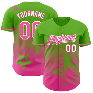 Custom Aurora Green Pink-White 3D Pattern Design Gradient Style Twinkle Star Authentic Baseball Jersey