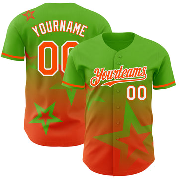 Custom Aurora Green Orange-White 3D Pattern Design Gradient Style Twinkle Star Authentic Baseball Jersey