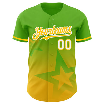 Custom Aurora Green Yellow-White 3D Pattern Design Gradient Style Twinkle Star Authentic Baseball Jersey