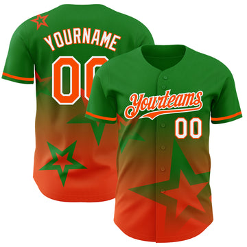 Custom Grass Green Orange-White 3D Pattern Design Gradient Style Twinkle Star Authentic Baseball Jersey