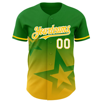 Custom Grass Green Yellow-White 3D Pattern Design Gradient Style Twinkle Star Authentic Baseball Jersey