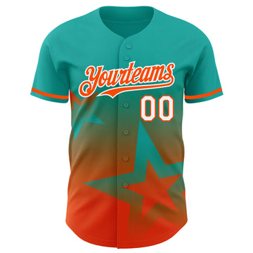 Custom Aqua Orange-White 3D Pattern Design Gradient Style Twinkle Star Authentic Baseball Jersey