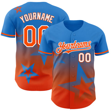 Custom Electric Blue Orange-White 3D Pattern Design Gradient Style Twinkle Star Authentic Baseball Jersey