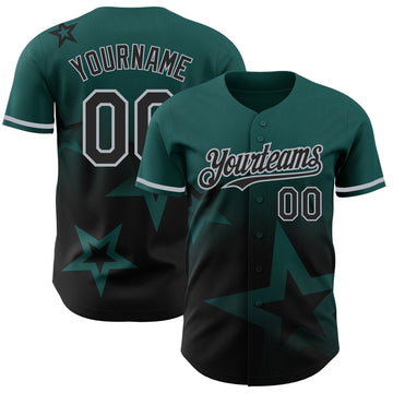Custom Midnight Green Black-Gray 3D Pattern Design Gradient Style Twinkle Star Authentic Baseball Jersey