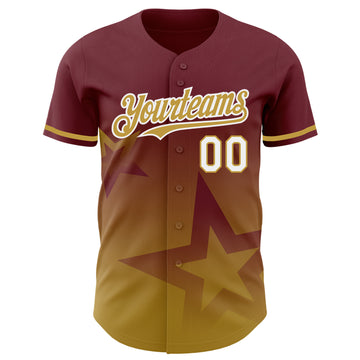 Custom Burgundy Old Gold-White 3D Pattern Design Gradient Style Twinkle Star Authentic Baseball Jersey