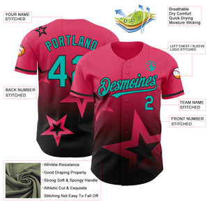 Custom Neon Pink Aqua-Black 3D Pattern Design Gradient Style Twinkle Star Authentic Baseball Jersey