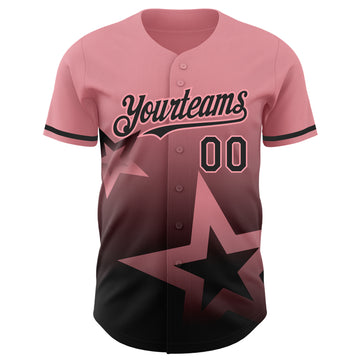 Custom Medium Pink Black 3D Pattern Design Gradient Style Twinkle Star Authentic Baseball Jersey