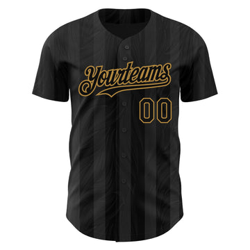Custom Black Old Gold 3D Pattern Design Stripes Authentic Baseball Jersey