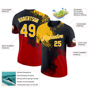 Custom Gold Black-Red 3D Pattern Design Abstract Brush Stroke Performance T-Shirt