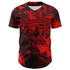 Custom Black Red 3D Pattern Design Rave Skull Authentic Baseball Jersey