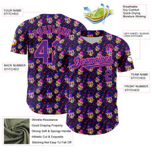 Load image into Gallery viewer, Custom Purple Pink 3D Pattern Design Rave Skull Authentic Baseball Jersey
