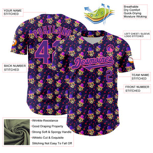 Custom Purple Pink 3D Pattern Design Rave Skull Authentic Baseball Jersey