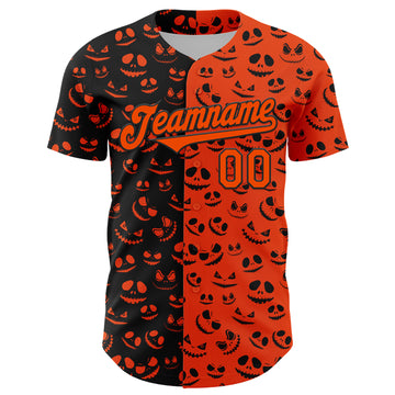 Custom Orange Black 3D Pattern Design Rave Halloween Pumpkin Authentic Baseball Jersey