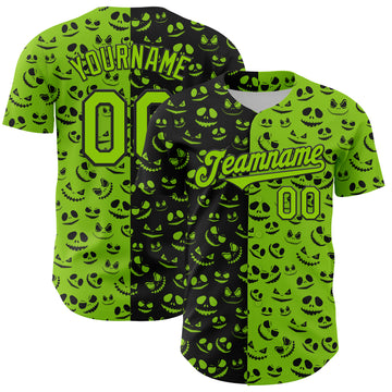 Custom Neon Green Black 3D Pattern Design Rave Halloween Pumpkin Authentic Baseball Jersey