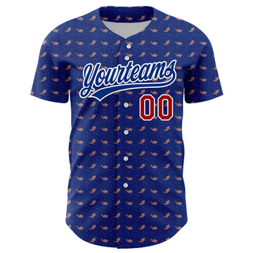 Custom Thunder Blue Red-Royal 3D American Flag Authentic Baseball Jersey