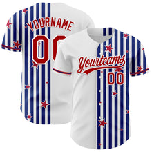 Load image into Gallery viewer, Custom White Red-Royal 3D American Flag Stars Authentic Baseball Jersey
