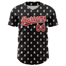 Load image into Gallery viewer, Custom Black Red-White 3D Gothic Style Skull Authentic Baseball Jersey
