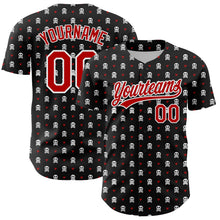 Load image into Gallery viewer, Custom Black Red-White 3D Gothic Style Skull Authentic Baseball Jersey
