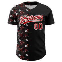 Load image into Gallery viewer, Custom Black Red-White 3D Gothic Style Skull Authentic Baseball Jersey
