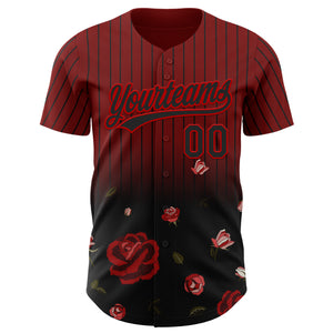 Custom Crimson Black-Red 3D Pattern Design Gothic Style Rose Authentic Baseball Jersey