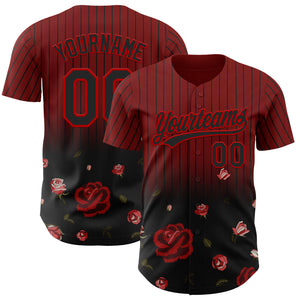 Custom Crimson Black-Red 3D Pattern Design Gothic Style Rose Authentic Baseball Jersey