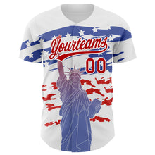 Load image into Gallery viewer, Custom White Red 3D American Flag And Statue of Liberty Authentic Baseball Jersey
