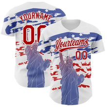 Load image into Gallery viewer, Custom White Red 3D American Flag And Statue of Liberty Authentic Baseball Jersey
