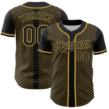 Load image into Gallery viewer, Custom Black Old Gold 3D Pattern Design Diagonal Stripes Authentic Baseball Jersey
