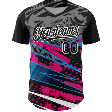 Custom Black Pink-White 3D Pattern Design Splatter Art Authentic Baseball Jersey
