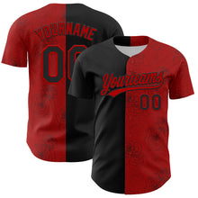 Load image into Gallery viewer, Custom Red Black 3D Pattern Design Gothic Style Rose Authentic Baseball Jersey
