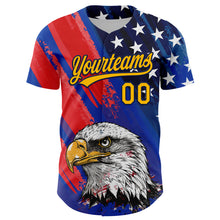 Load image into Gallery viewer, Custom Royal Gold Navy-Red 3D American Flag Eagle And Star Authentic Baseball Jersey
