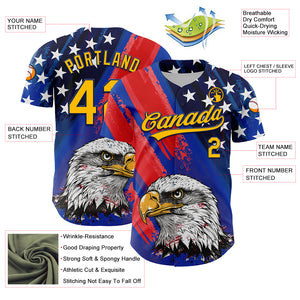 Custom Royal Gold Navy-Red 3D American Flag Eagle And Star Authentic Baseball Jersey