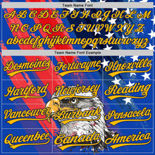 Load image into Gallery viewer, Custom Royal Gold Navy-Red 3D American Flag Eagle And Star Authentic Baseball Jersey
