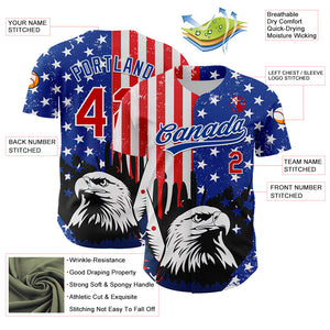 Custom White Red-Royal 3D American Flag Eagle And Star Authentic Baseball Jersey