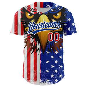 Custom White Red-Royal 3D American Flag Eagle And Star Authentic Baseball Jersey